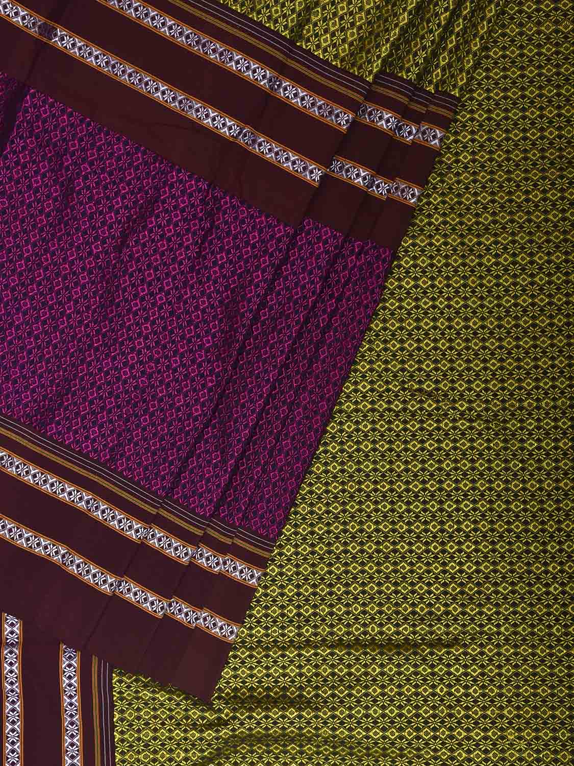 Green and Purple ilkal Jacquard Viscose Saree with Big Border Design No Blouse il0134