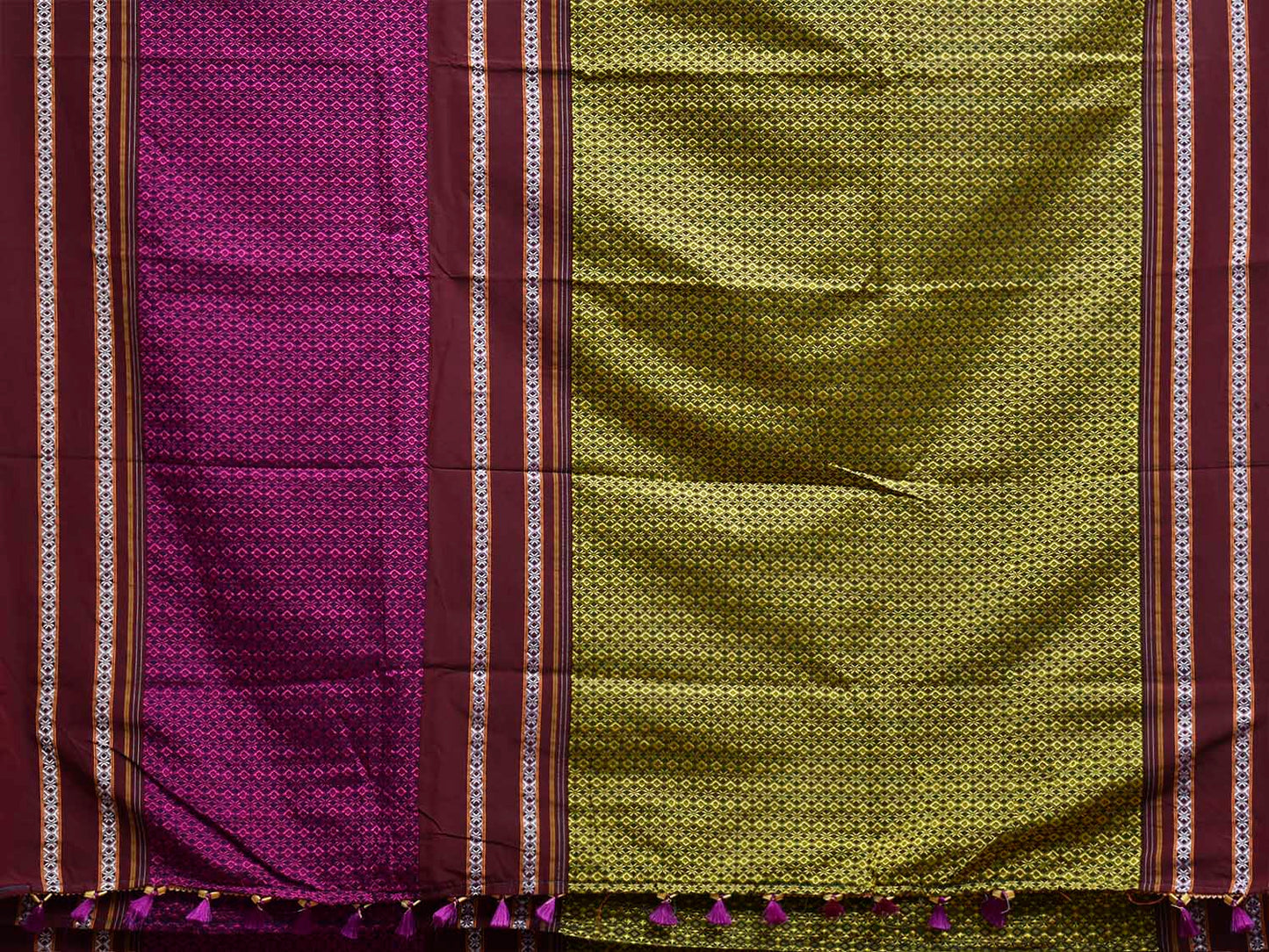Green and Purple ilkal Jacquard Viscose Saree with Big Border Design No Blouse il0134