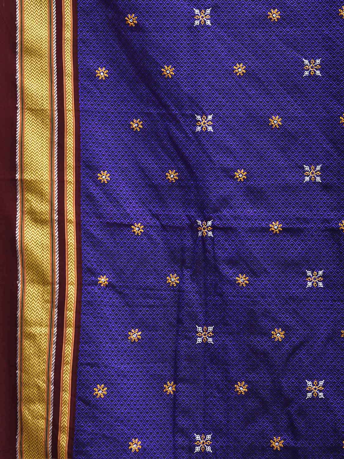 Blue and Maroon ilkal Jacquard Viscose Saree with Kasuti Work Design No Blouse il0136