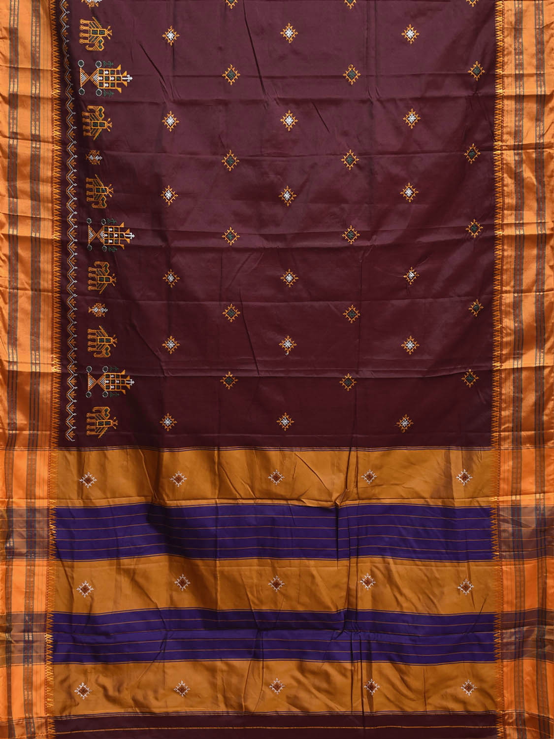 Maroon and Mustard ilkal Jacquard Viscose Saree with Kasuti Work Design No Blouse il0138