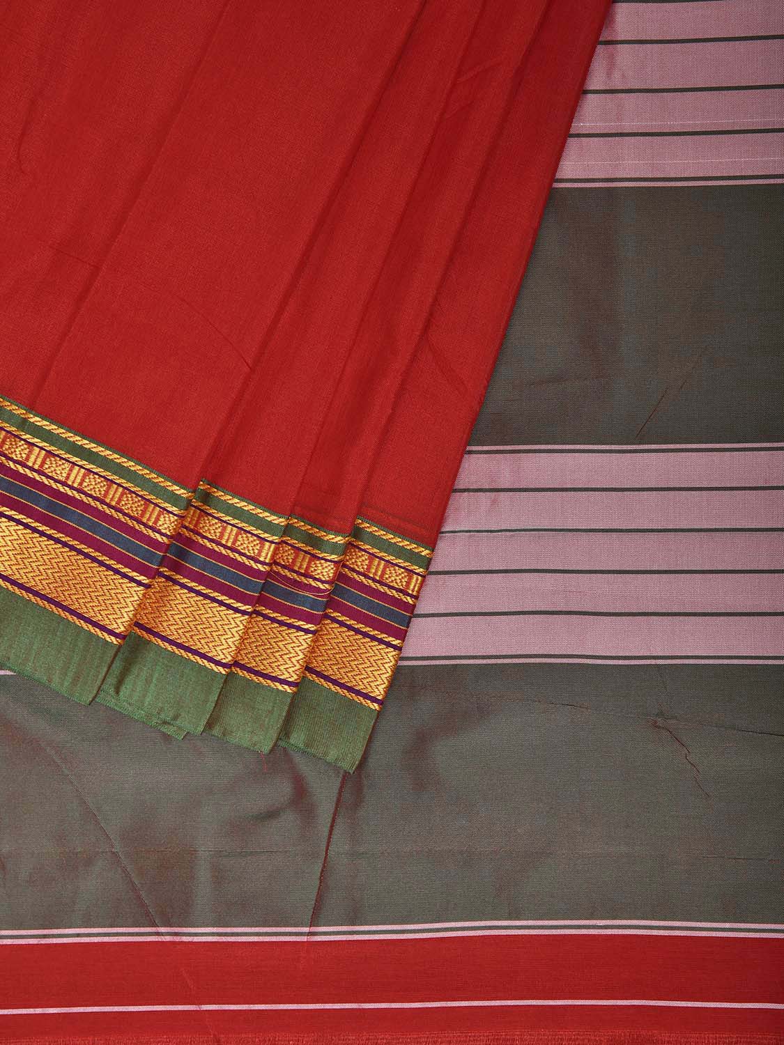 Red and Green ilkal Jacquard Viscose Plain Saree with Contrast Pallu Design No Blouse il0139