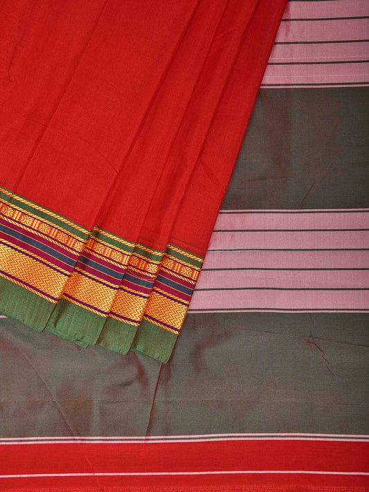 Red and Green ilkal Jacquard Viscose Plain Saree with Contrast Pallu Design No Blouse il0139