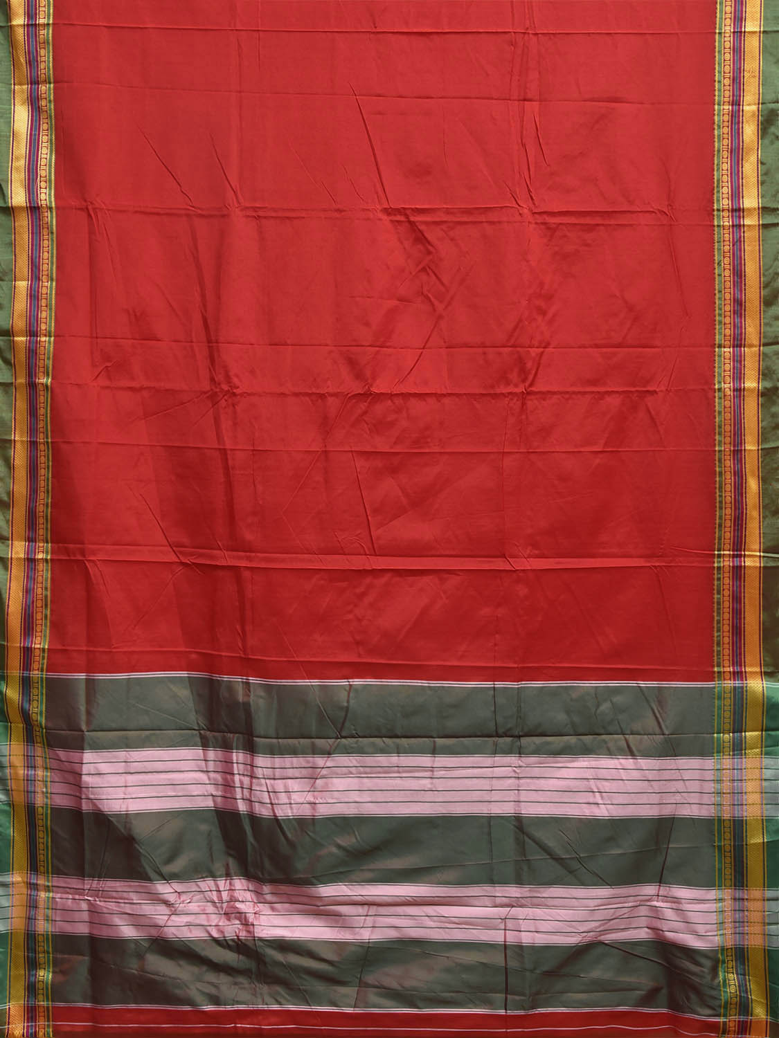 Red and Green ilkal Jacquard Viscose Plain Saree with Contrast Pallu Design No Blouse il0139