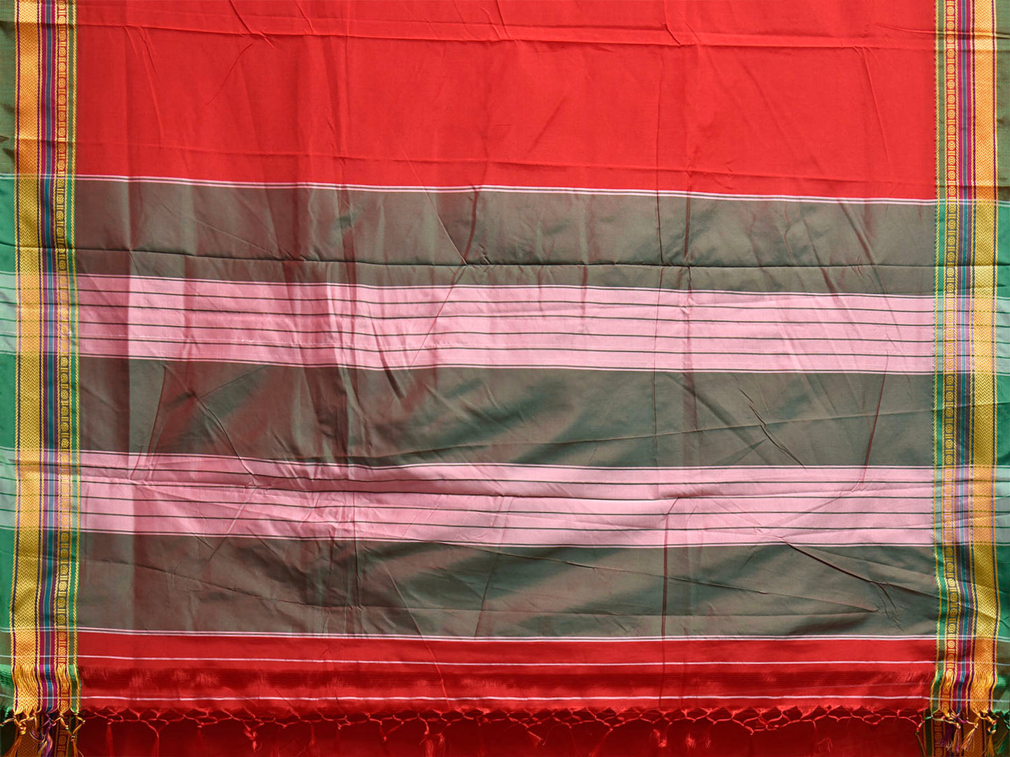 Red and Green ilkal Jacquard Viscose Plain Saree with Contrast Pallu Design No Blouse il0139