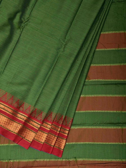 Green and Maroon ilkal Viscose Plain Saree with Strips Pallu Design No Blouse il0140