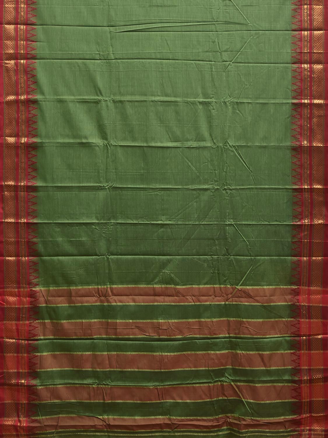 Green and Maroon ilkal Viscose Plain Saree with Strips Pallu Design No Blouse il0140
