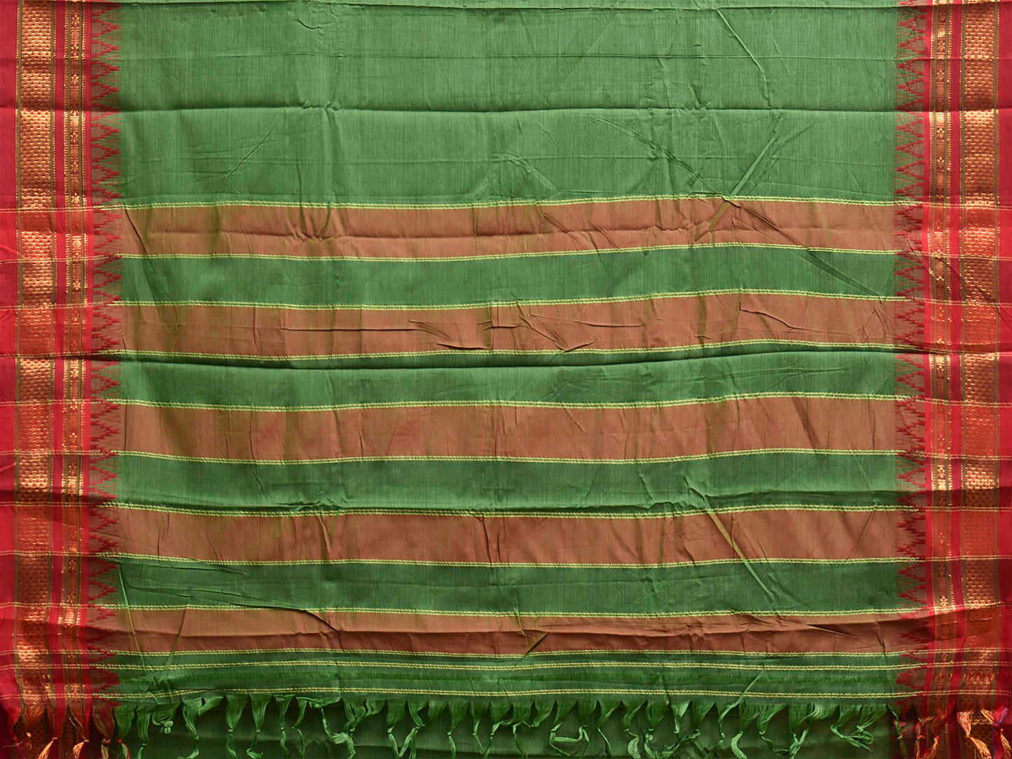Green and Maroon ilkal Viscose Plain Saree with Strips Pallu Design No Blouse il0140
