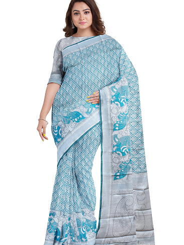 White Jacquard Cut Work Kashmiri Pashmina Design on Soft Modal Silk o0597