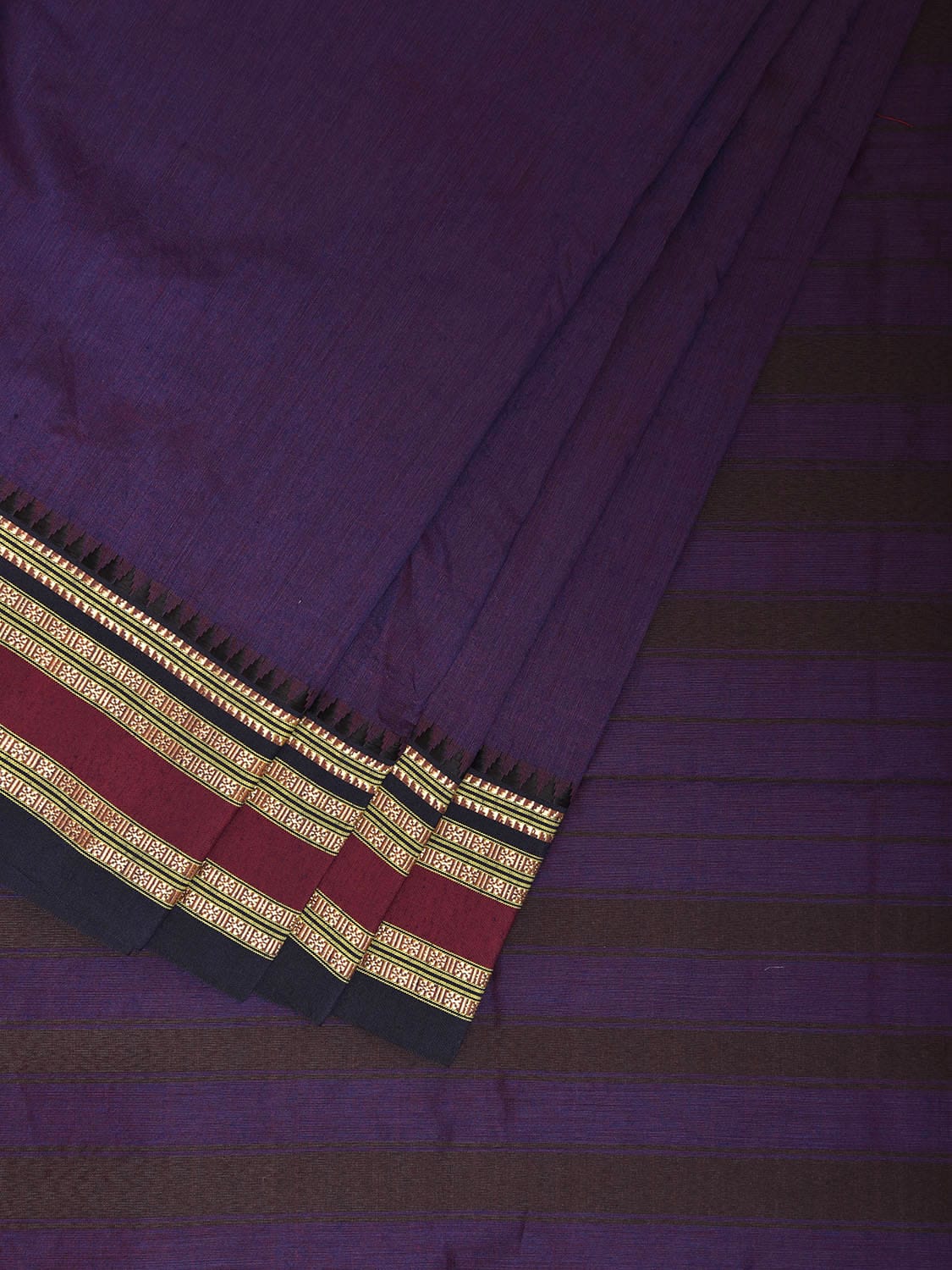 Indigo and Black Bamboo Cotton Plain Saree with Strips Pallu Design No Blouse bc0823