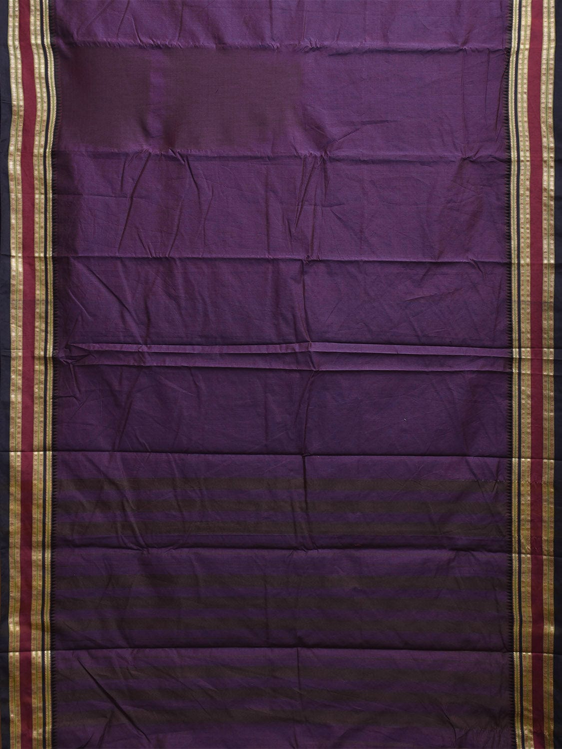 Indigo and Black Bamboo Cotton Plain Saree with Strips Pallu Design No Blouse bc0823