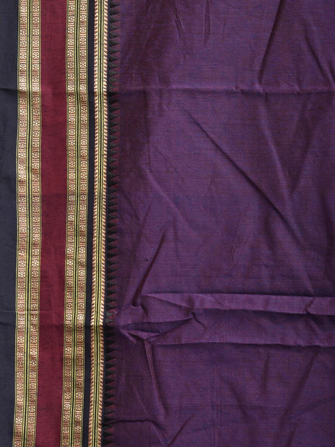 Indigo and Black Bamboo Cotton Plain Saree with Strips Pallu Design No Blouse bc0823