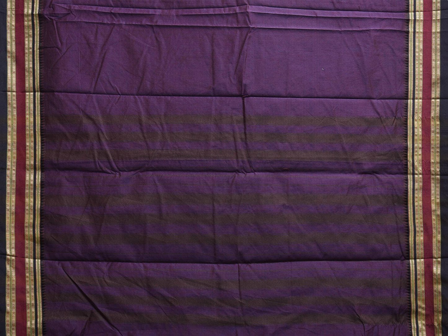 Indigo and Black Bamboo Cotton Plain Saree with Strips Pallu Design No Blouse bc0823