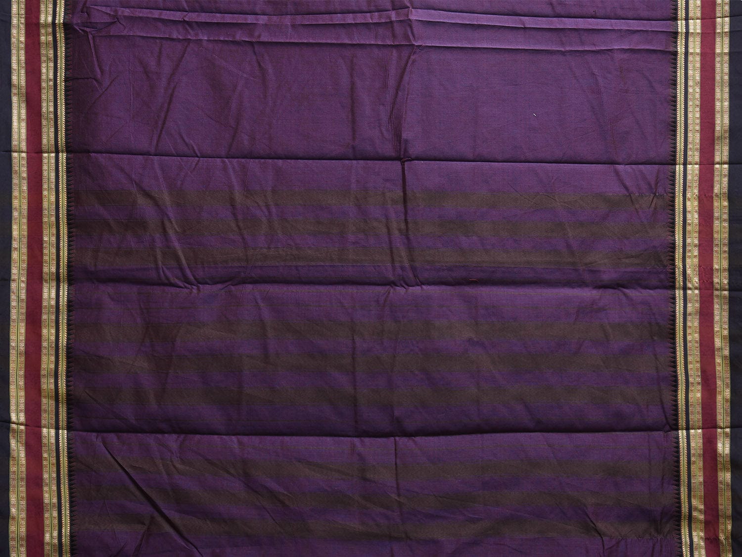 Indigo and Black Bamboo Cotton Plain Saree with Strips Pallu Design No Blouse bc0823