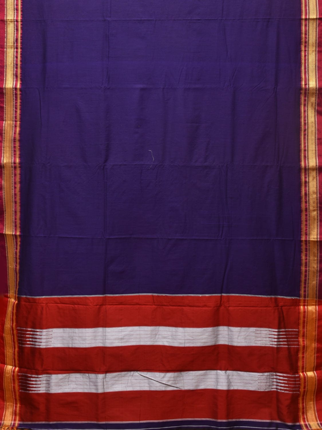 Indigo and Red ilkal Cotton Plain Saree with Zari Border Design o0444