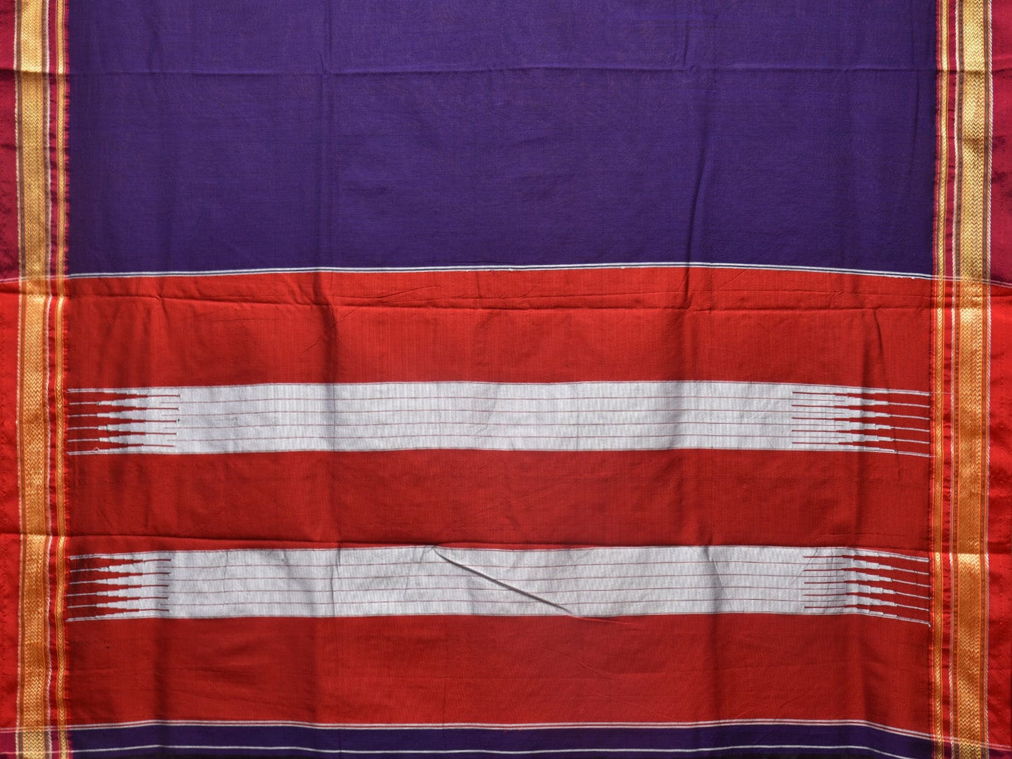 Indigo and Red ilkal Cotton Plain Saree with Zari Border Design o0444