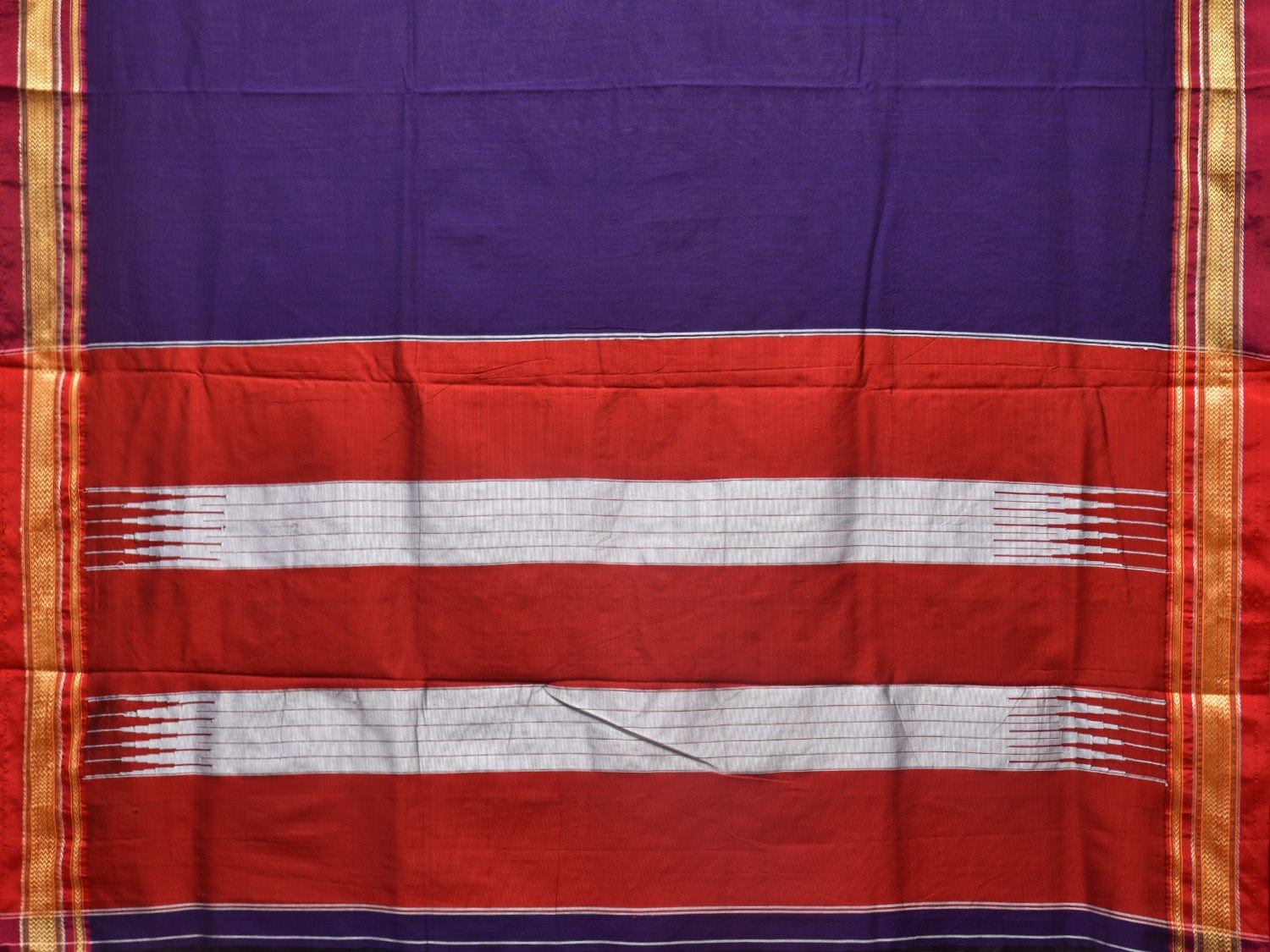 Indigo and Red ilkal Cotton Plain Saree with Zari Border Design o0444