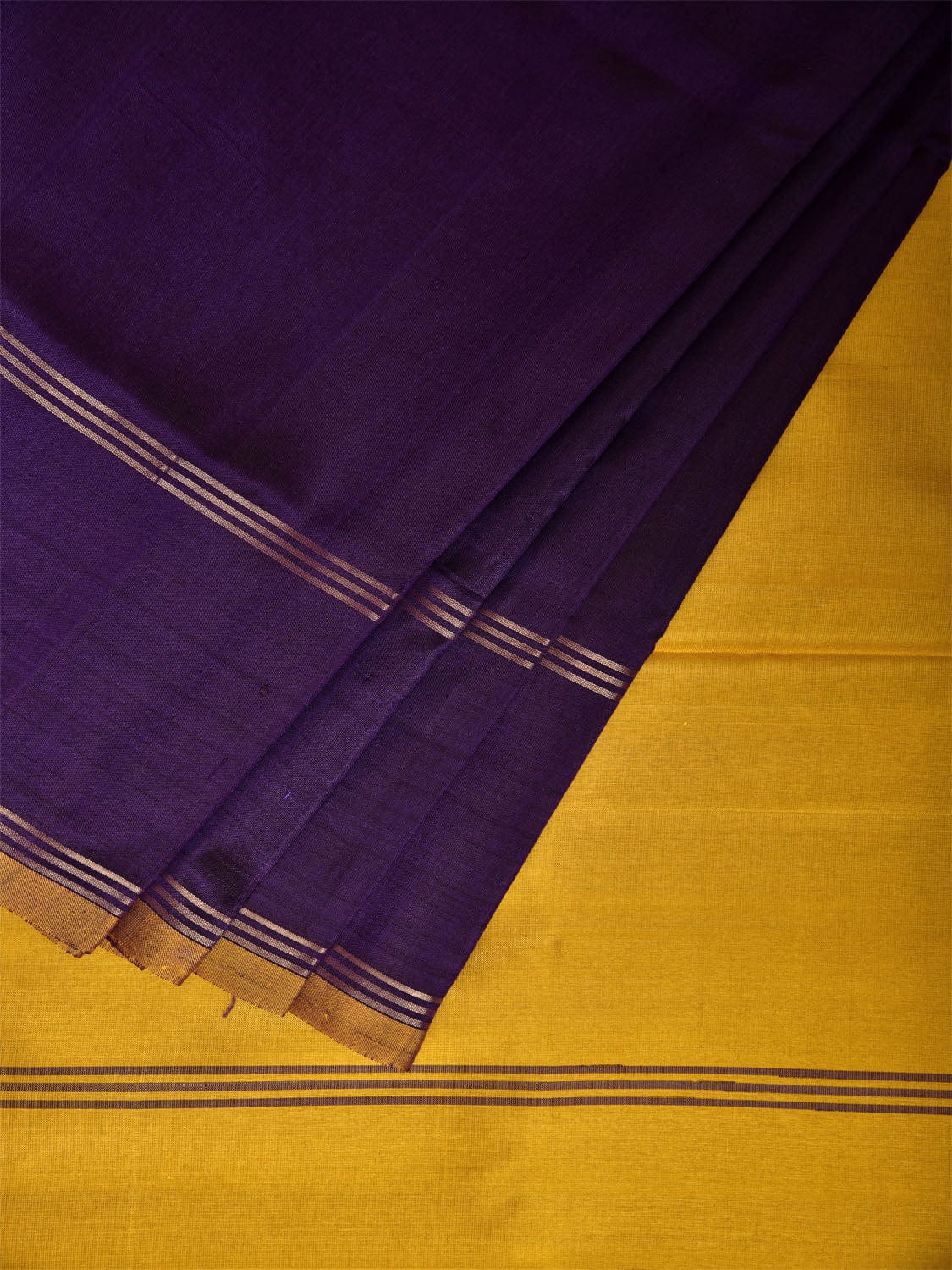 Indigo and Yellow Uppada Silk Handloom Plain Saree with Contrast Pallu Design u2355