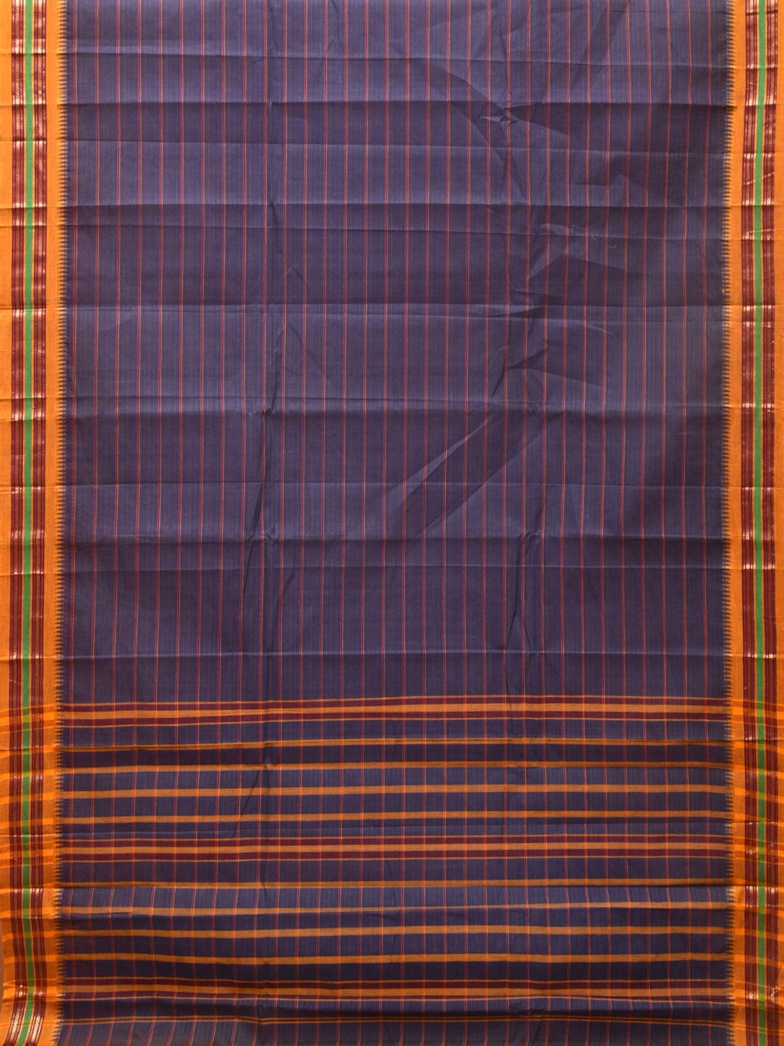 Indigo Narayanpet Cotton Handloom Saree with Strips Design No Blouse np0790