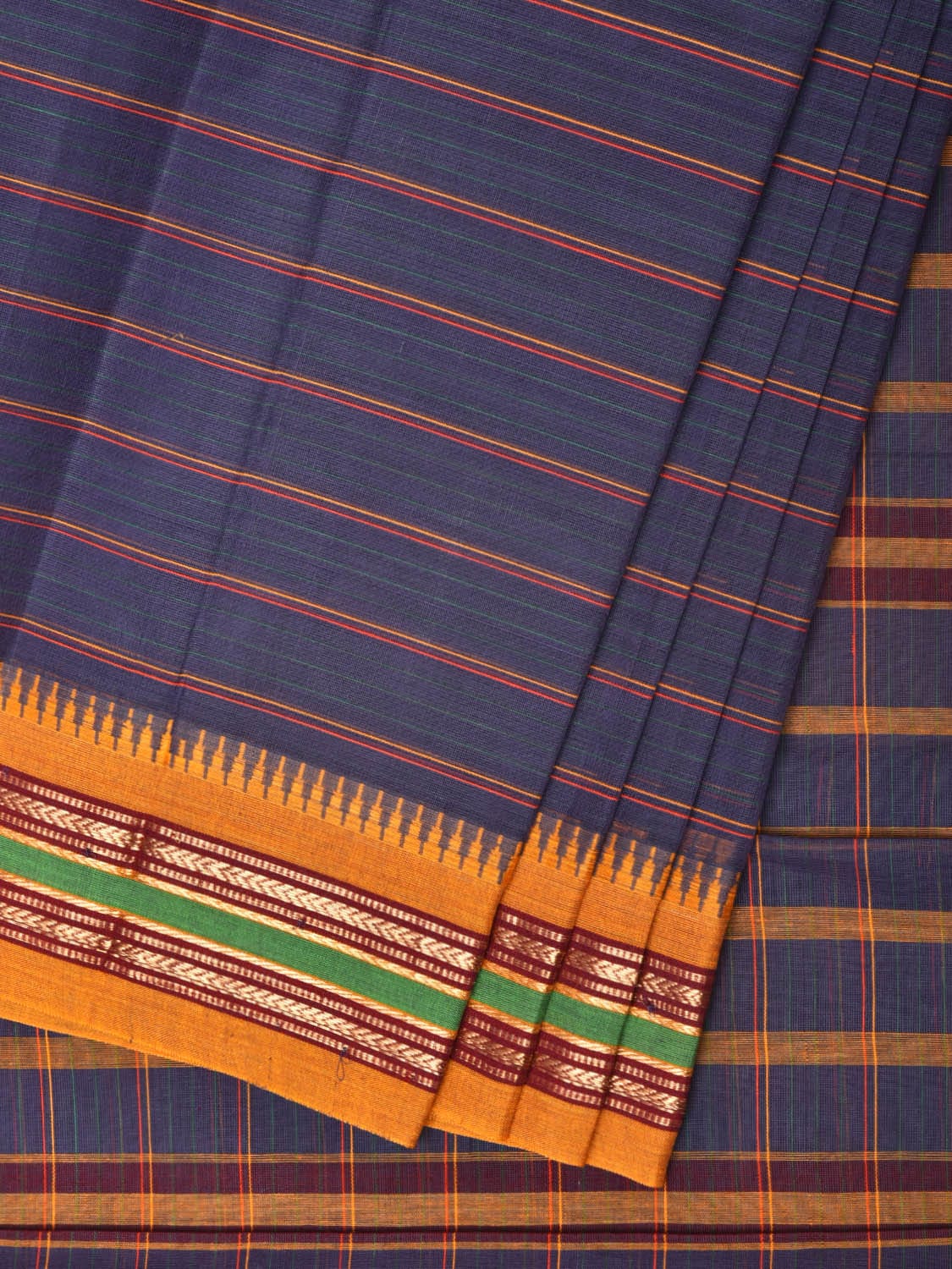 Indigo Narayanpet Cotton Handloom Saree with Strips Design No Blouse np0790