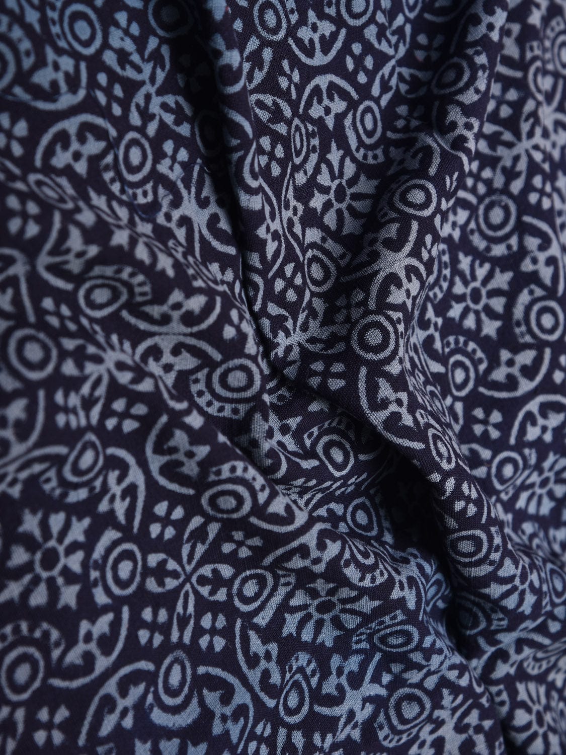 Indigo Printed Cotton Khadi 2.5mts Fabric with Seamless Pattern Design f0255