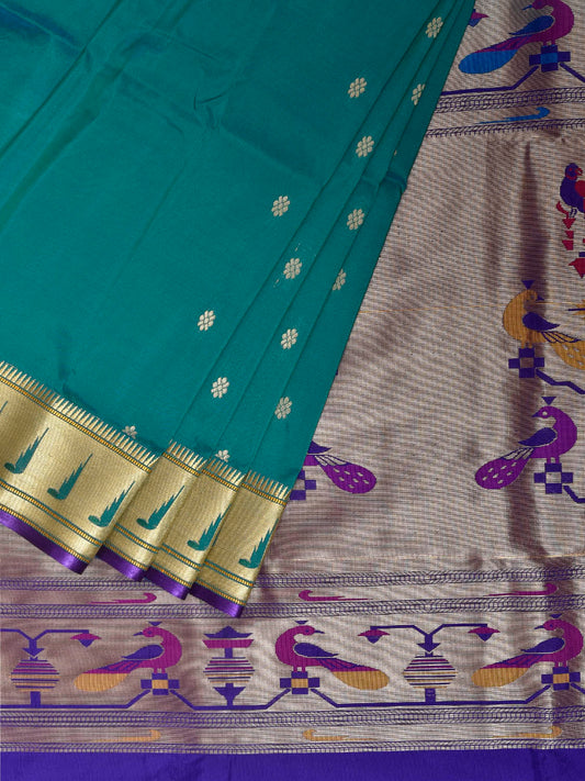 Sea Blue and Dark Blue Jacquard Paithani Viscose Saree with Peacocks Pallu and Muniya Border Design jp0073