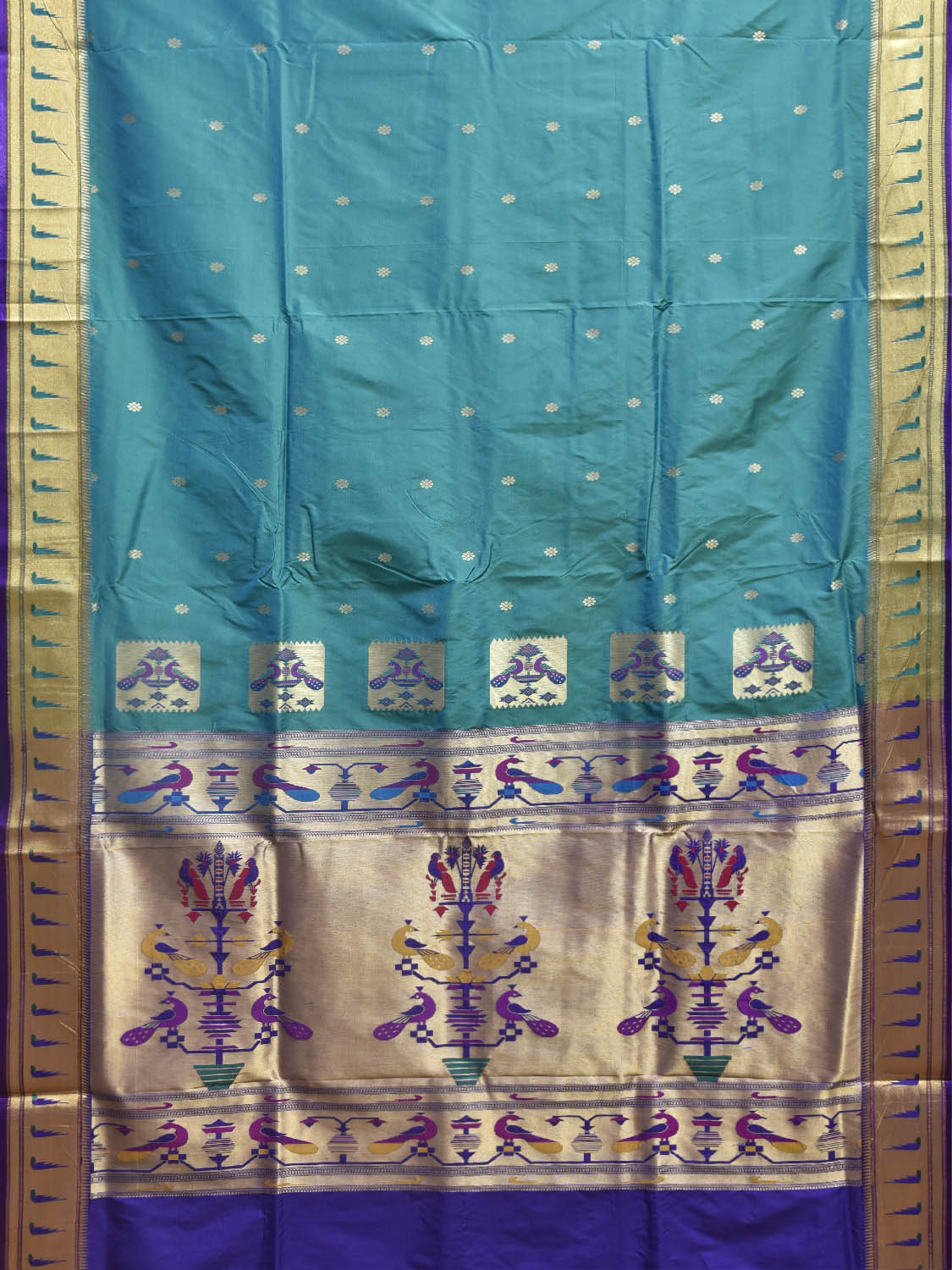 Sea Blue and Dark Blue Jacquard Paithani Viscose Saree with Peacocks Pallu and Muniya Border Design jp0073