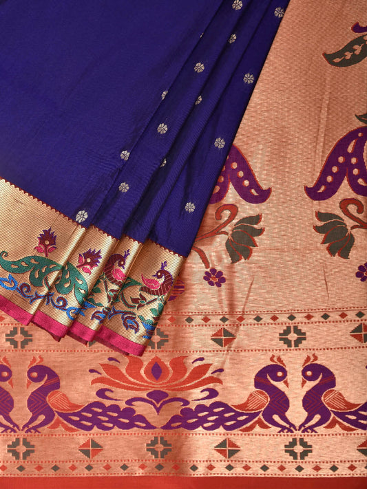 Dark Blue Jacquard Paithani Viscose Saree with Peacocks Pallu and Border Design jp0077