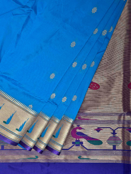 Blue and Dark Blue Jacquard Paithani Viscose Saree with Peacocks Pallu and Muniya Border Design jp0078