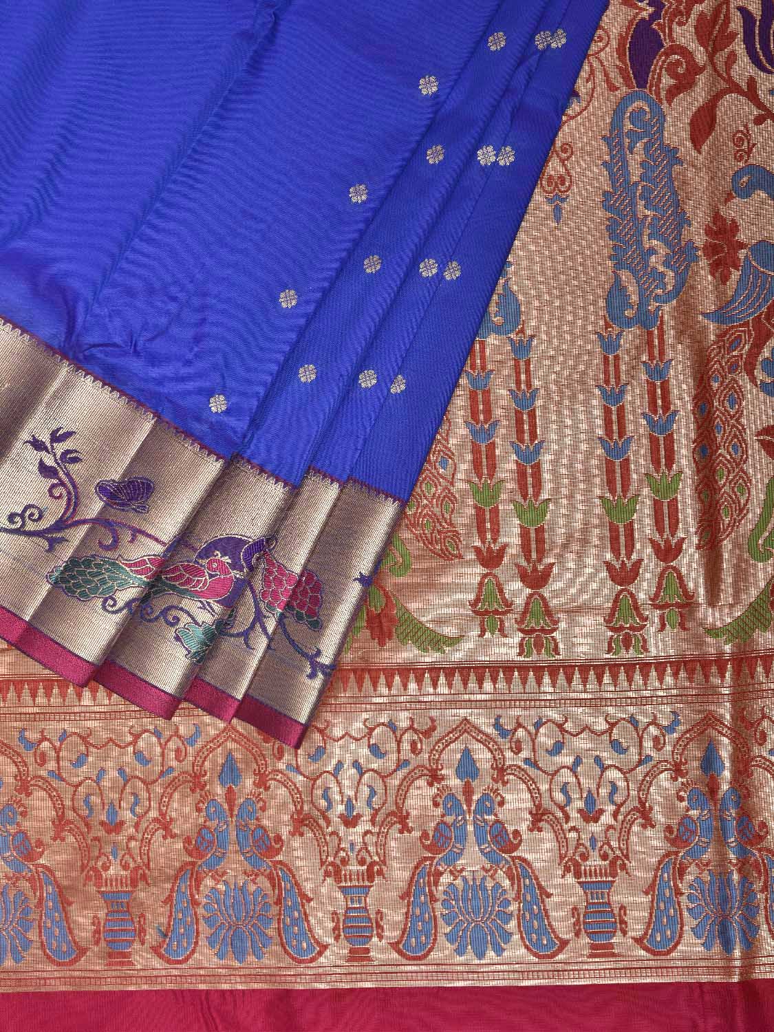 Blue Jacquard Paithani Viscose Saree with Peacocks Pallu and Border Design jp0080