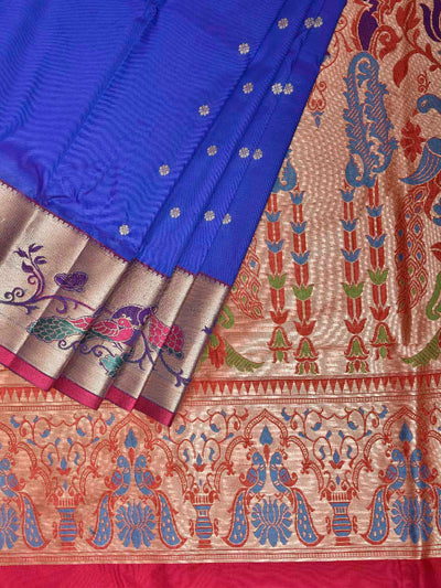 Blue Jacquard Paithani Viscose Saree with Peacocks Pallu and Border Design jp0080