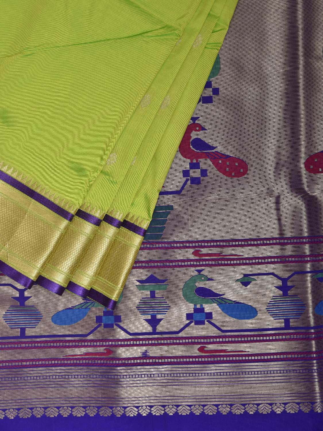 Light Green and Dark Blue Jacquard Paithani Viscose Saree with Peacocks Pallu Design jp0082