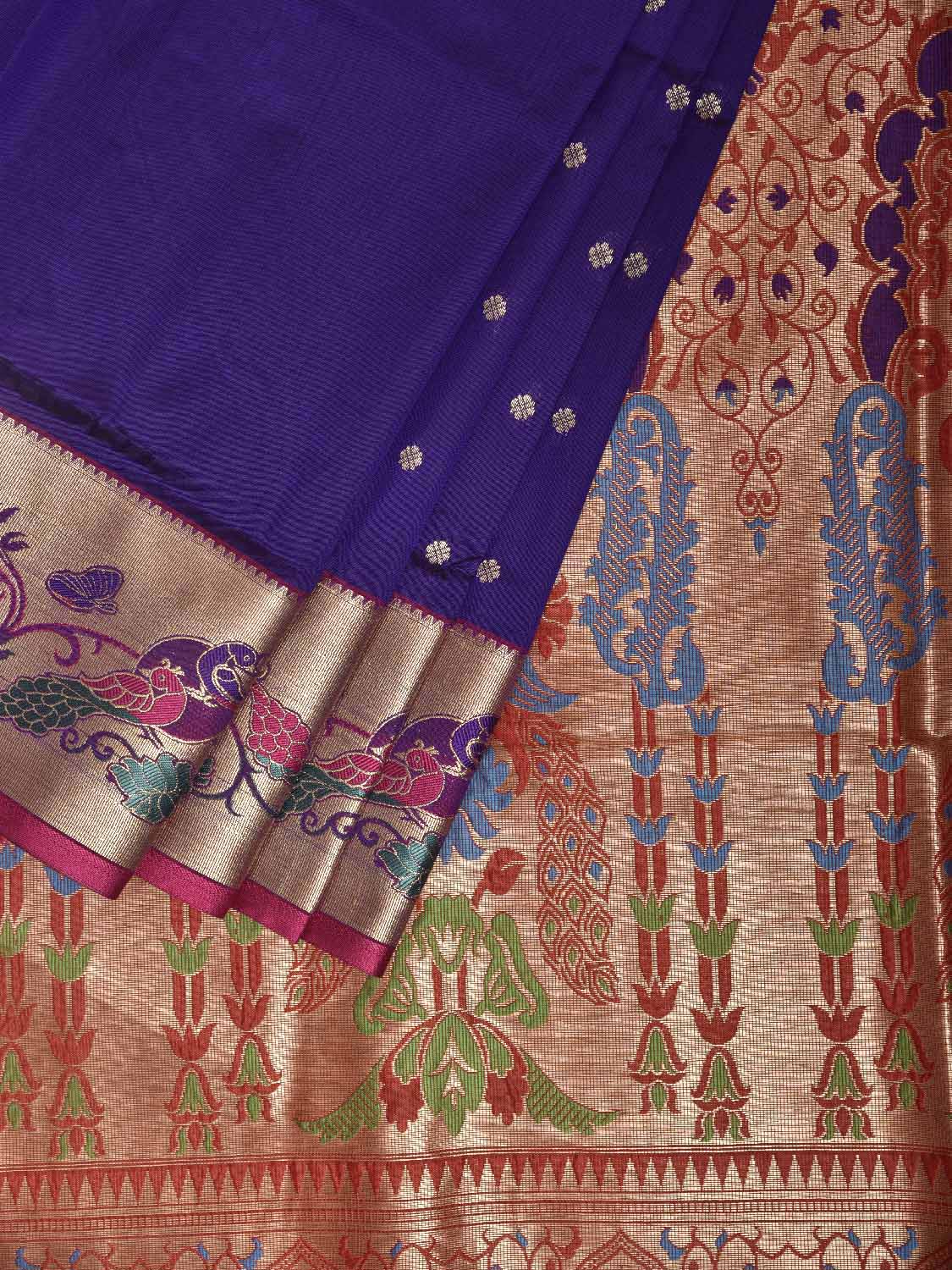 Navy and Pink Jacquard Paithani Viscose Saree with Peacocks Pallu and Border Design jp0083