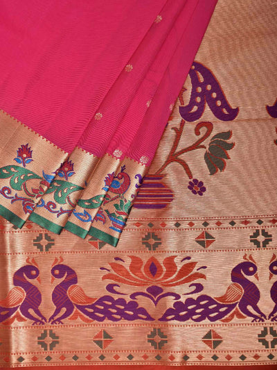 Pink Jacquard Paithani Viscose Saree with Peacocks Pallu and Border Design jp0086