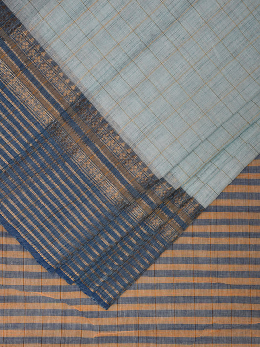 Light Blue and Mustard Kanchipuram Cotton Handloom Saree with Strips Design k0547