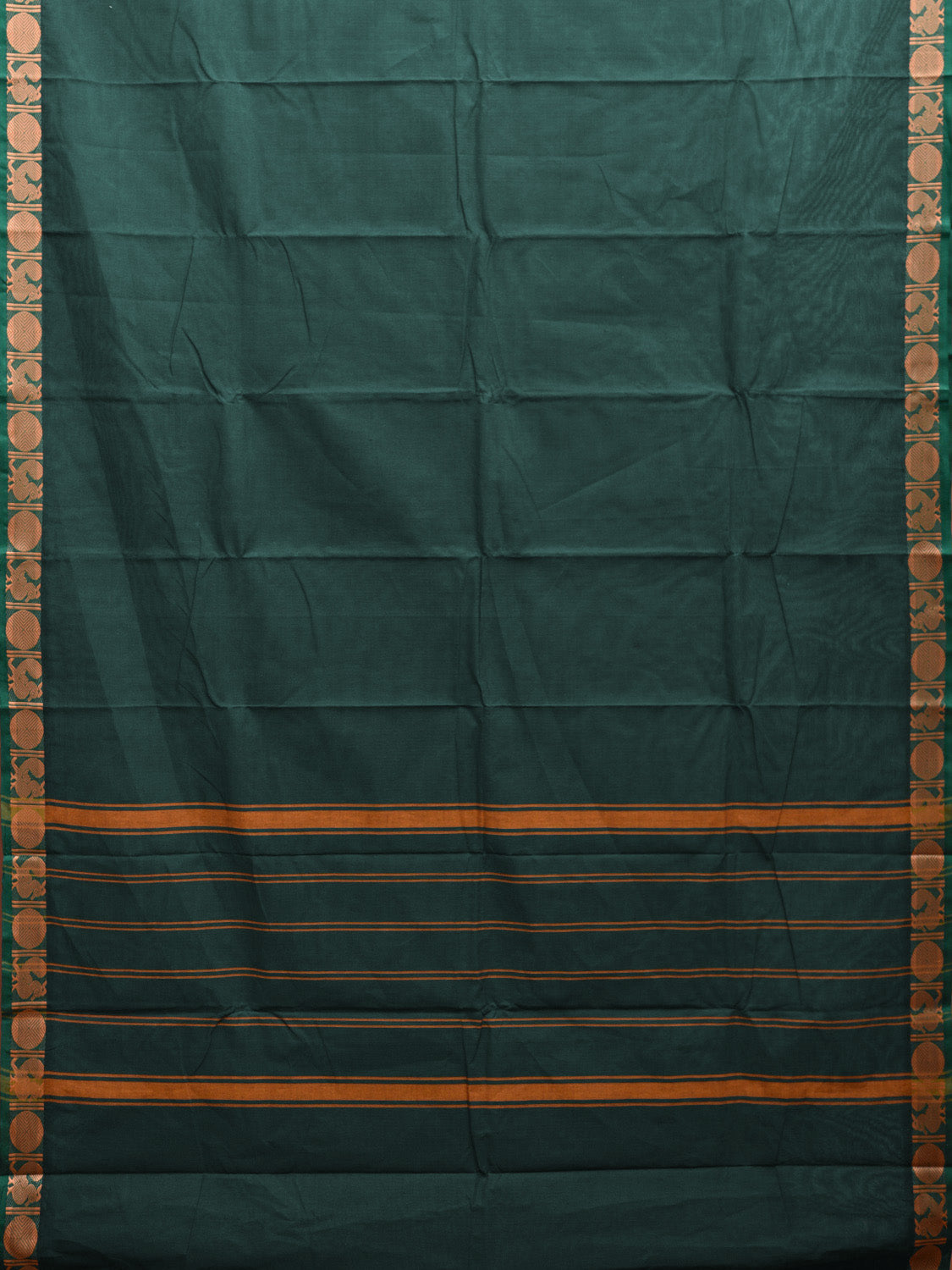 Dark Green Kanchirapum Cotton Plain Saree with Border and Strips Pallu Design No Blouse k0621