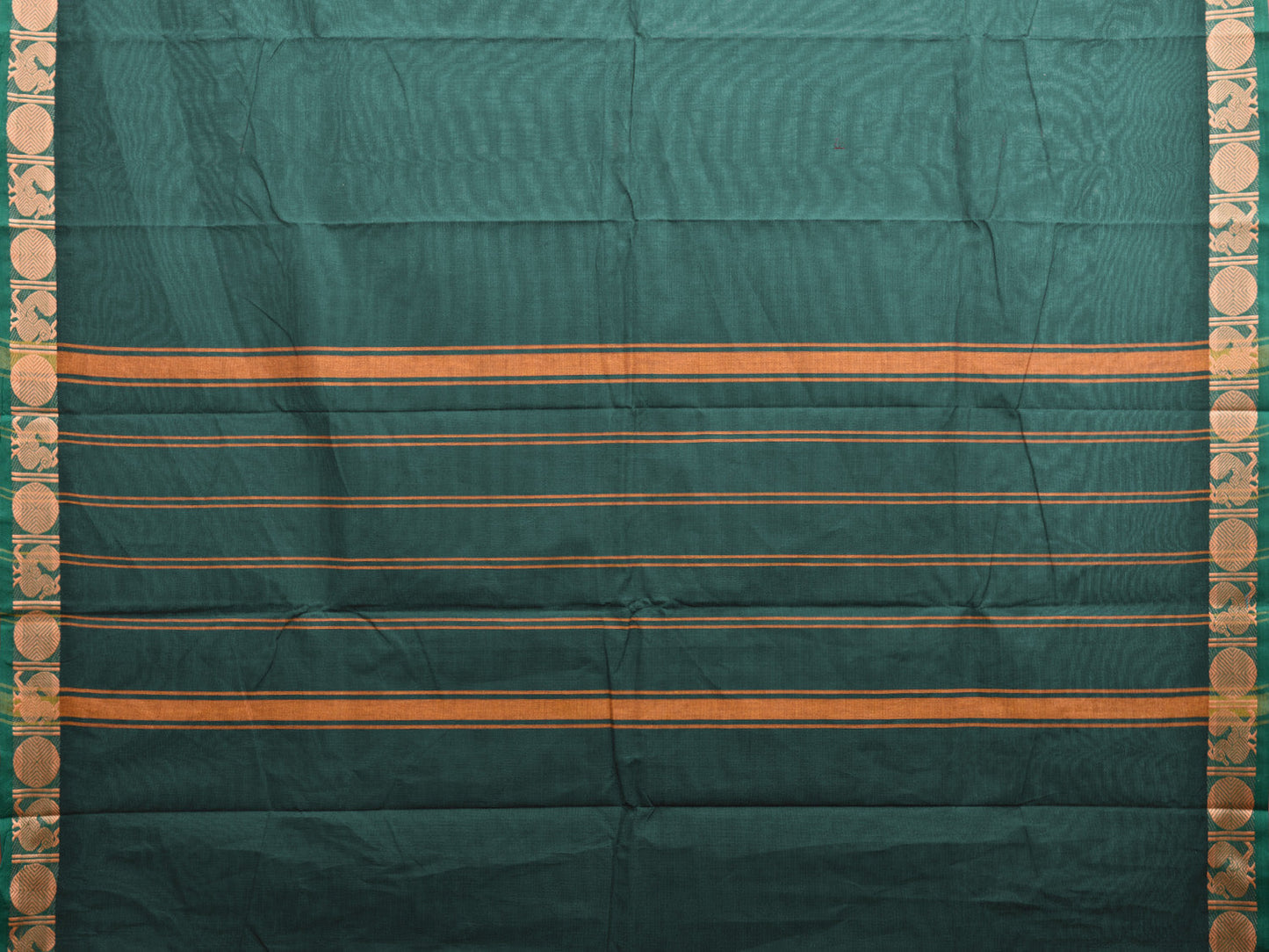 Dark Green Kanchirapum Cotton Plain Saree with Border and Strips Pallu Design No Blouse k0621