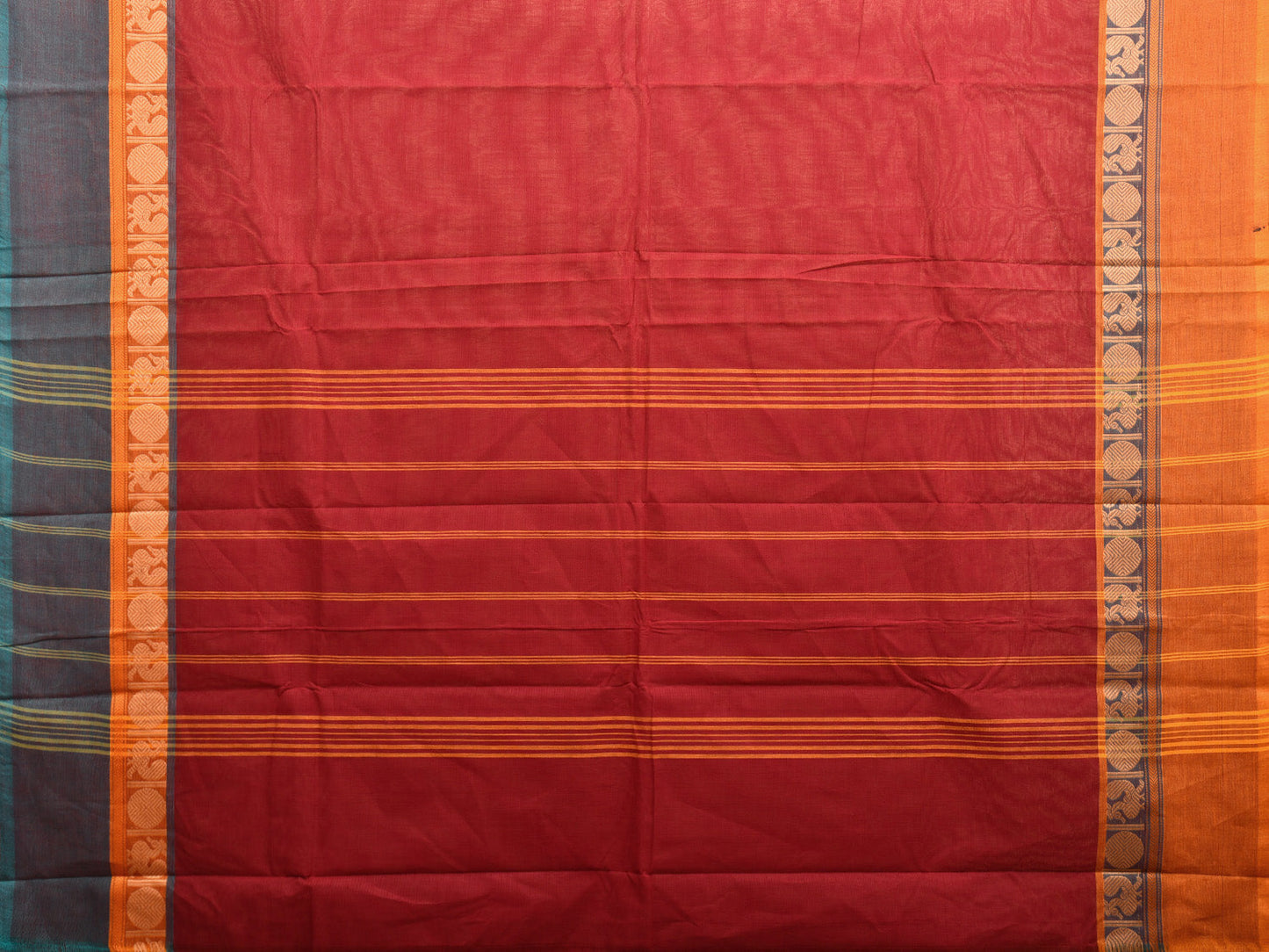 Maroon Kanchirapum Cotton Plain Saree with Border and Strips Pallu Design No Blouse k0622