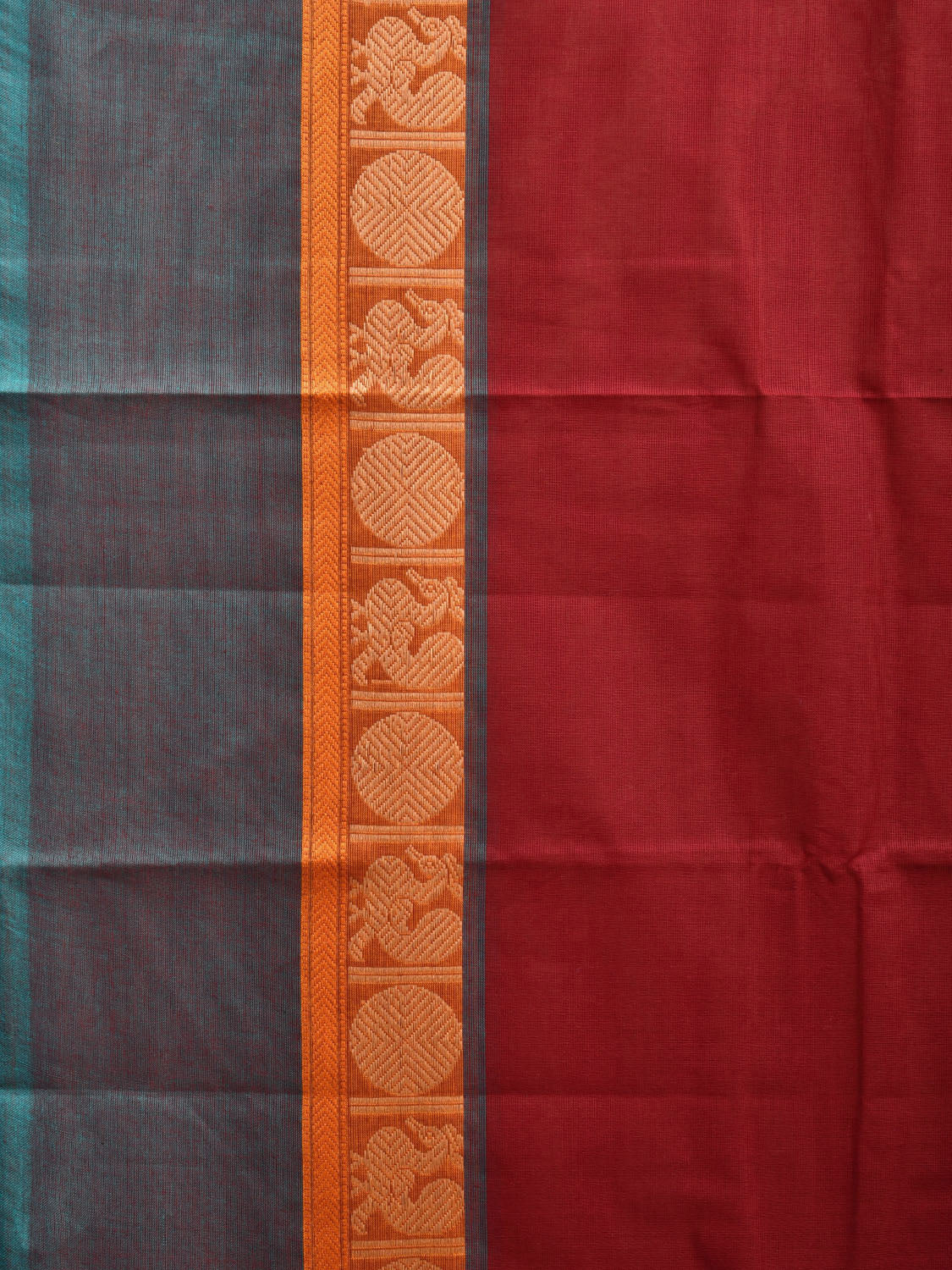 Maroon Kanchirapum Cotton Plain Saree with Border and Strips Pallu Design No Blouse k0622