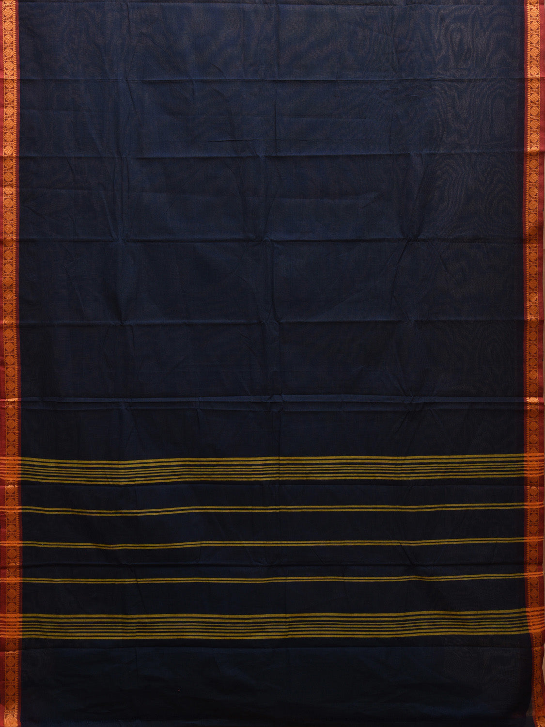 Navy Kanchirapum Cotton Plain Saree with Border and Strips Pallu Design No Blouse k0623