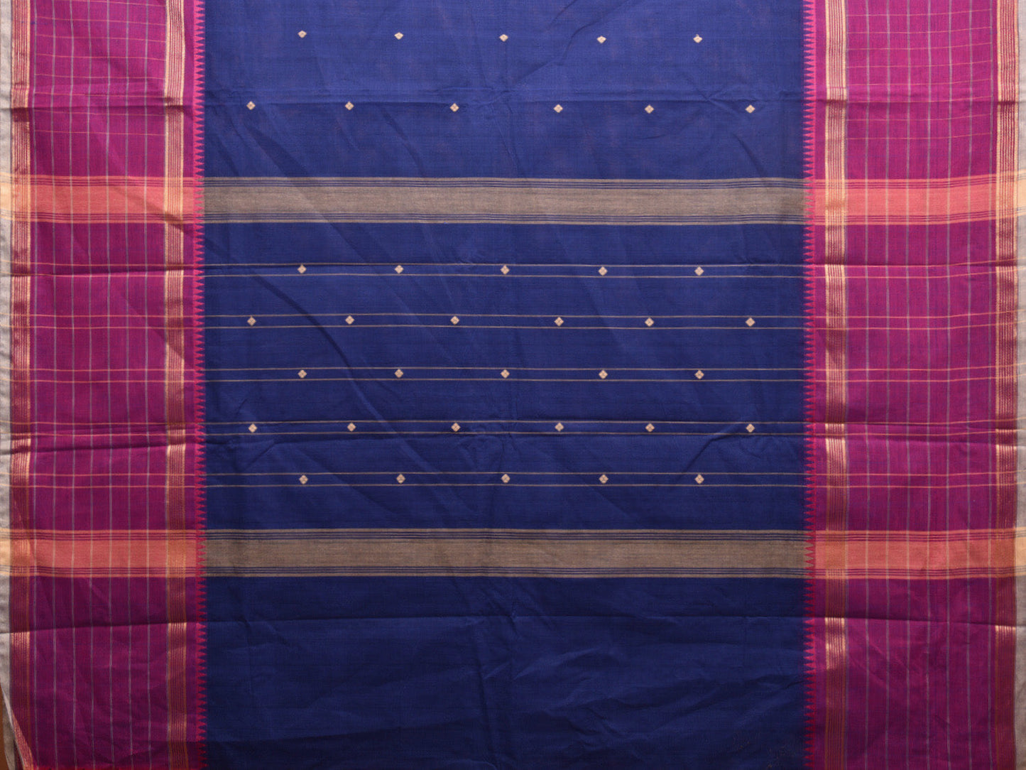Blue and Purple Kanchipuram 80s Count Cotton Saree with Buta and Border Checks Design No Blouse k0628
