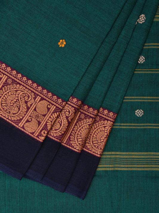 Teal Kanchipuram 60s Count Cotton Plain Saree with Border Design k0631