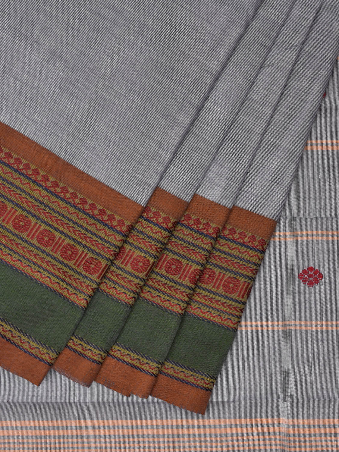 Light Grey Kanchipuram 80s Count Cotton Saree With Buta and Border Design k0632