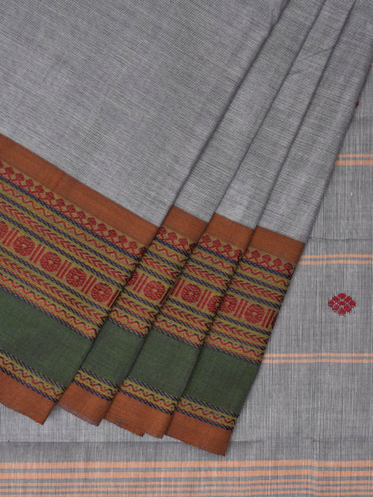 Light Grey Kanchipuram 80s Count Cotton Saree With Buta and Border Design k0632