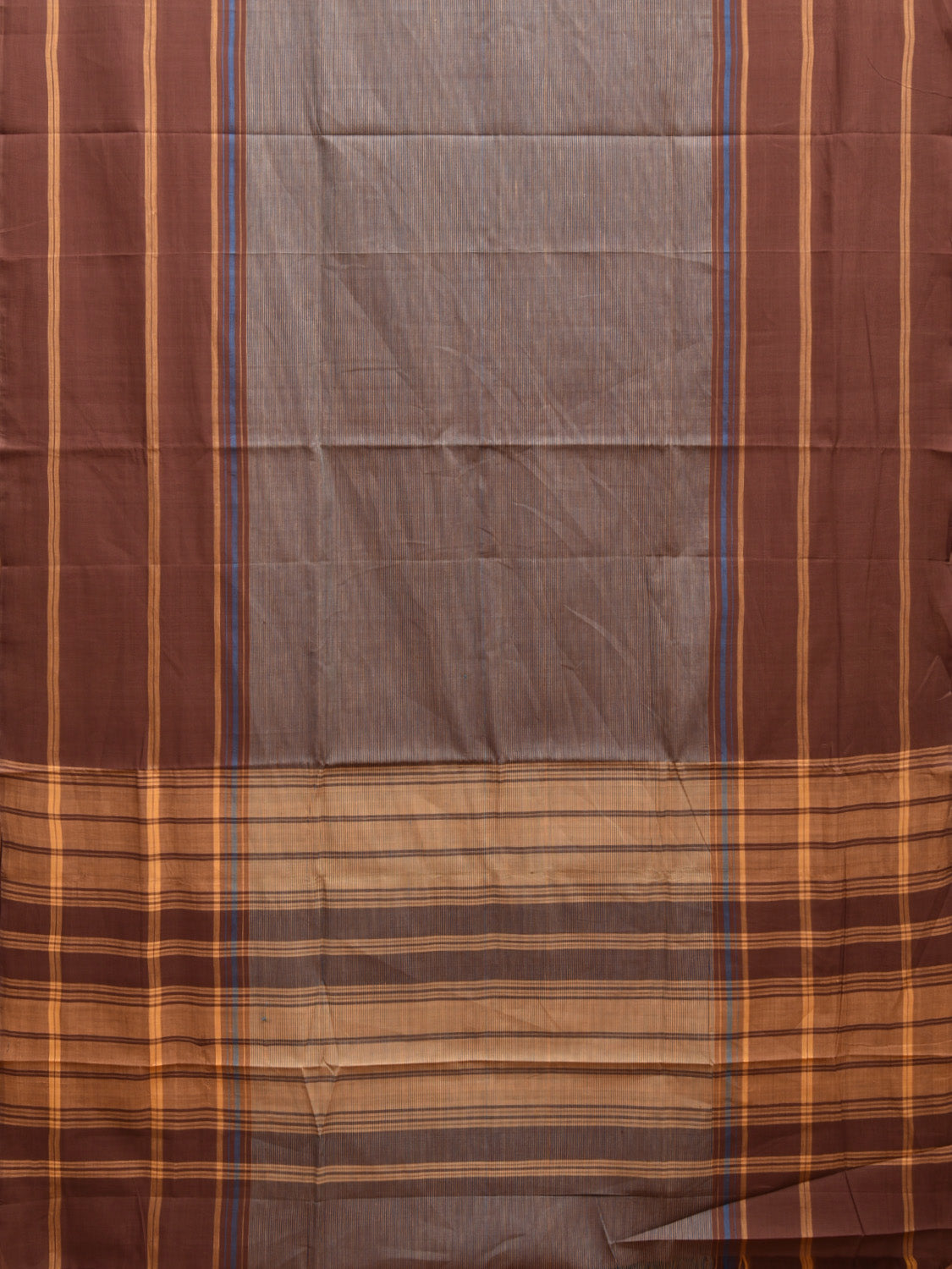 Light Brown Kanchipuram 100s Count Cotton Saree with Strips Body and Pallu Design No Blouse k0634