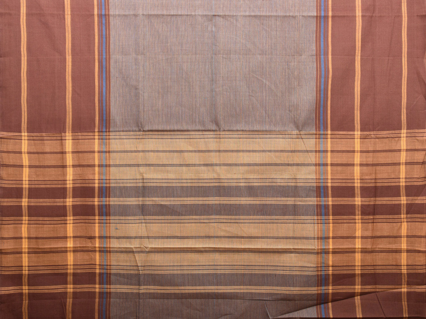 Light Brown Kanchipuram 100s Count Cotton Saree with Strips Body and Pallu Design No Blouse k0634