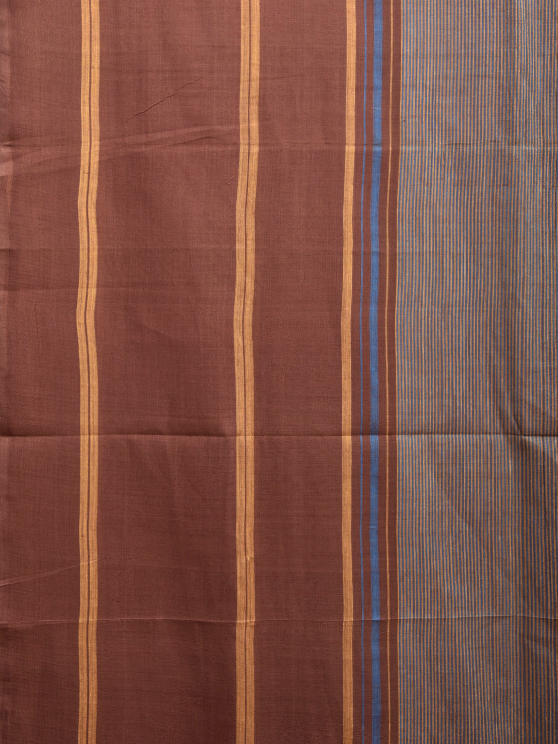 Light Brown Kanchipuram 100s Count Cotton Saree with Strips Body and Pallu Design No Blouse k0634