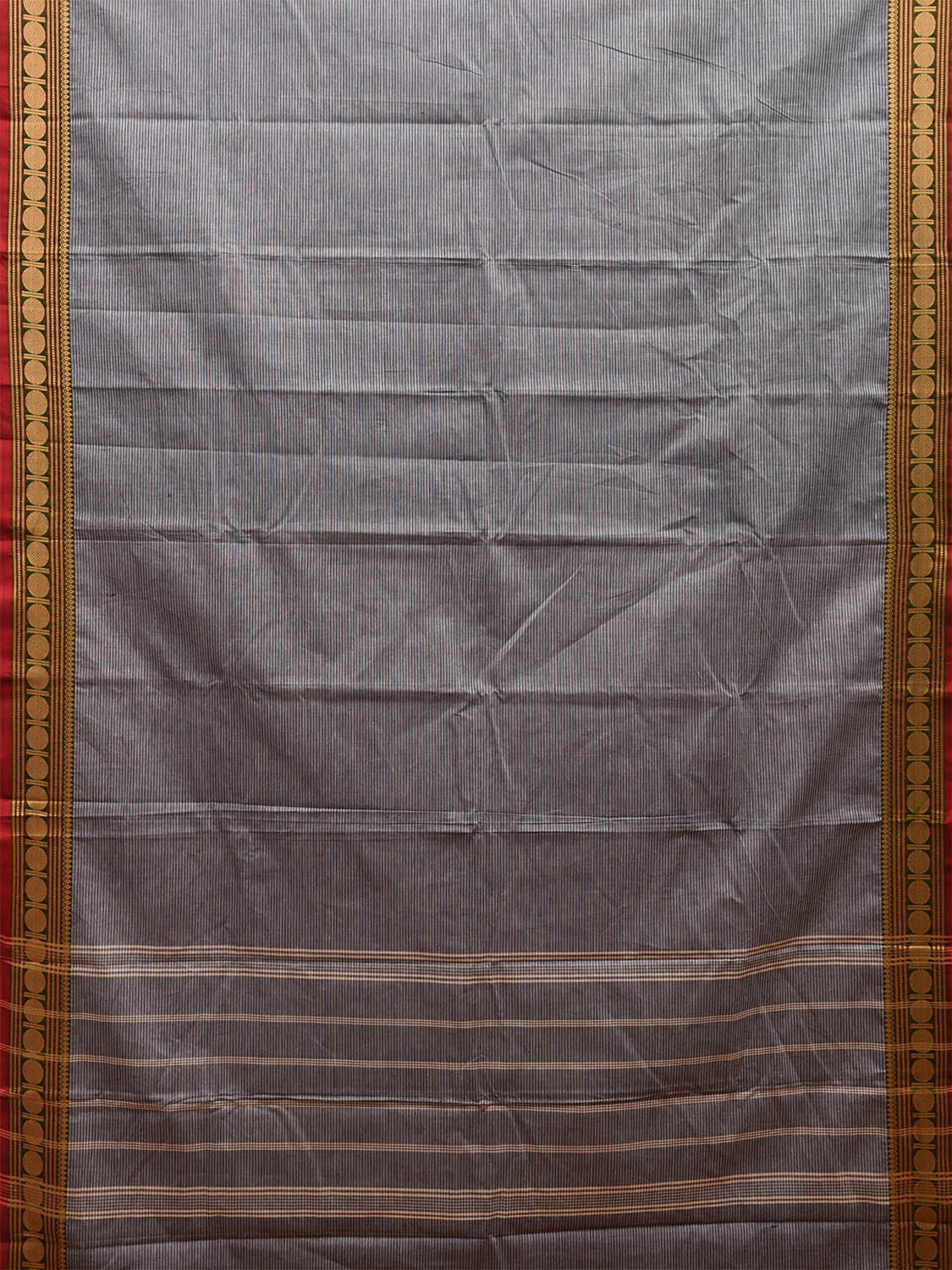 Grey Kanchipuram 80s Cotton Saree with Strips and Rudraksh Border Design No Blouse k0635