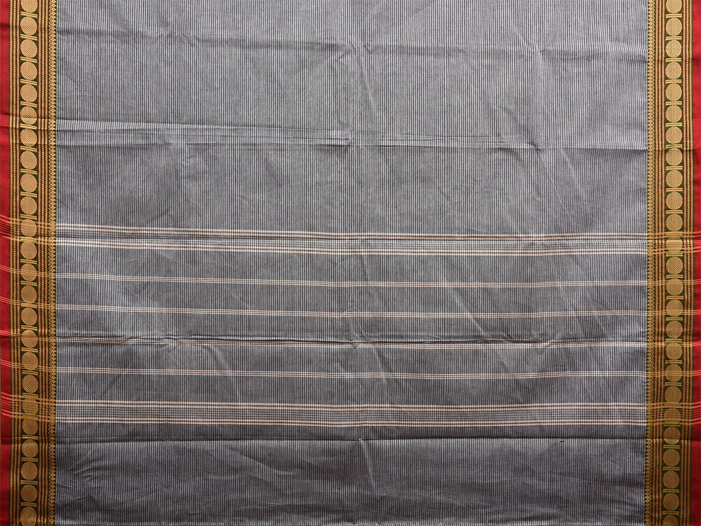 Grey Kanchipuram 80s Cotton Saree with Strips and Rudraksh Border Design No Blouse k0635