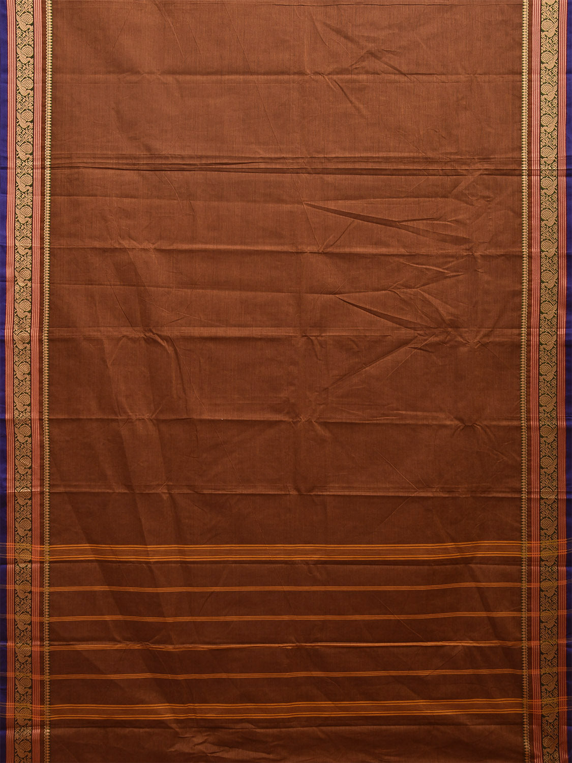 Olive Kanchipuram 80s Cotton Plain Saree with Peacock Border Design No Blouse k0641