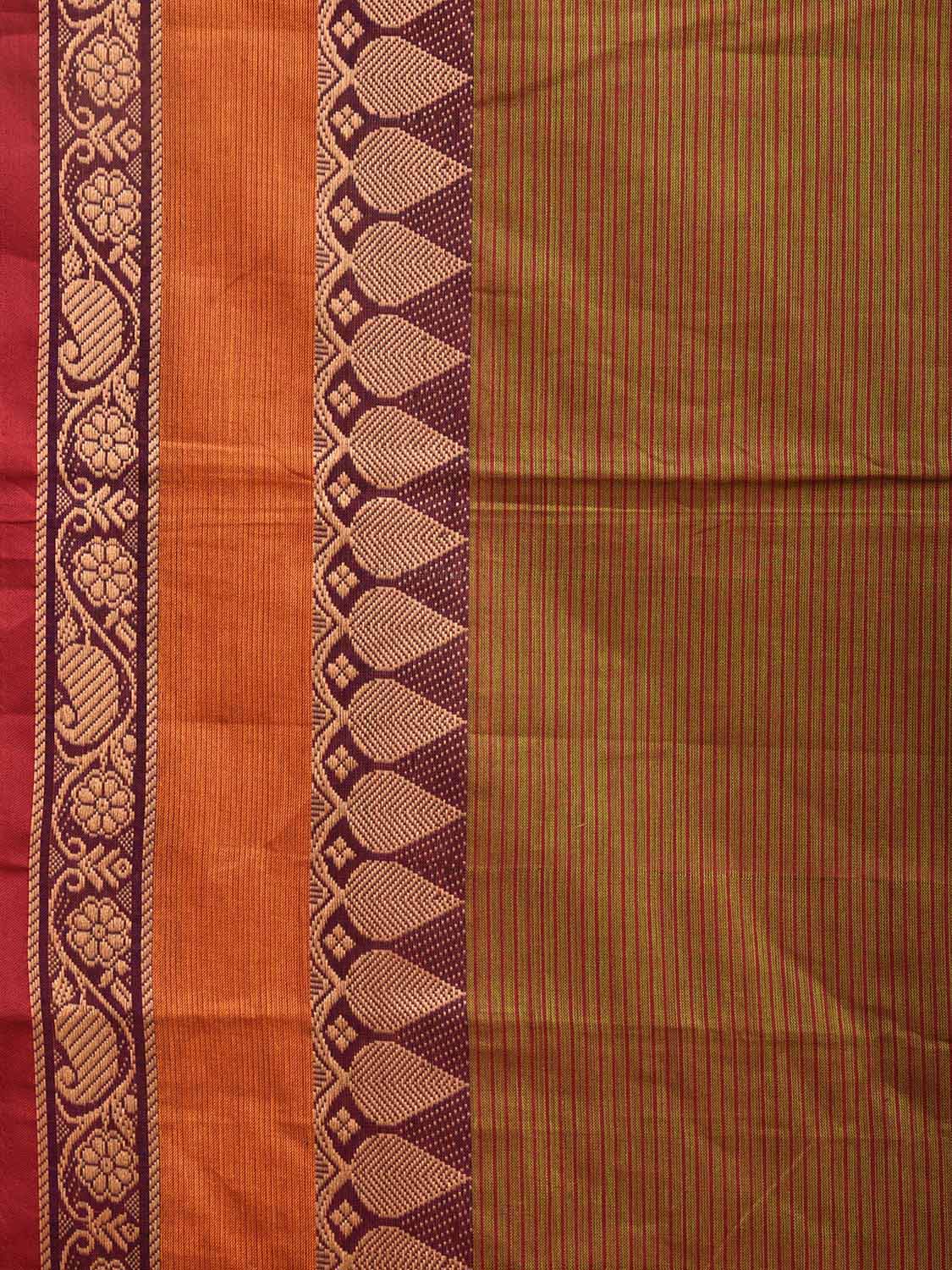 Olive and Orange Kanchipuram 80s Cotton Saree with Strips and Border Design No Blouse k0643